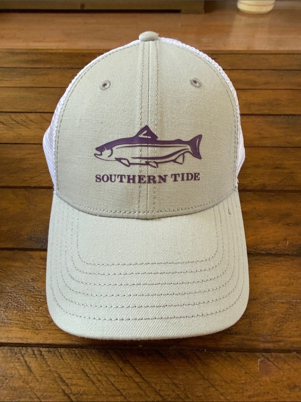 Southern Tide Beige Cap with Purple Fish Logo